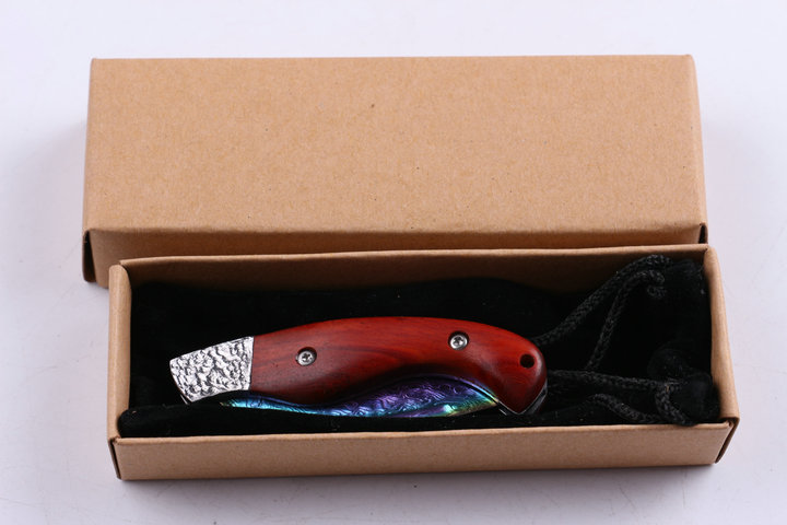 Damascus steel small handmade dogleg pocket folding knife with colorful surface UD403427
